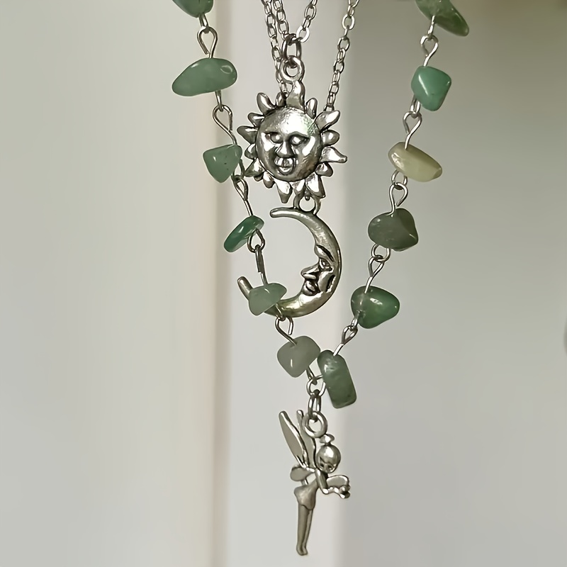 3pc Bohemian Style Layered Necklace Set — Moon, Sun, and Angel Pendants